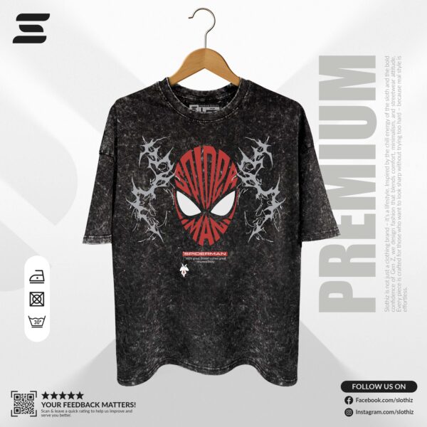 Spiderman Acid Wash Drop Shoulder T shirt