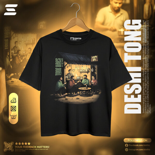 Tong Vibes- Black Drop Shoulder T-shirt