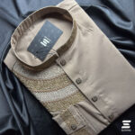 Biscuit One Side Calligraphy Cuff Panjabi